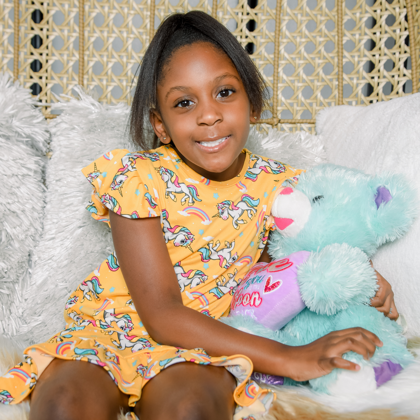 Yellow Unicorn Nightgown, Girls Yellow Unicorn Night Dress