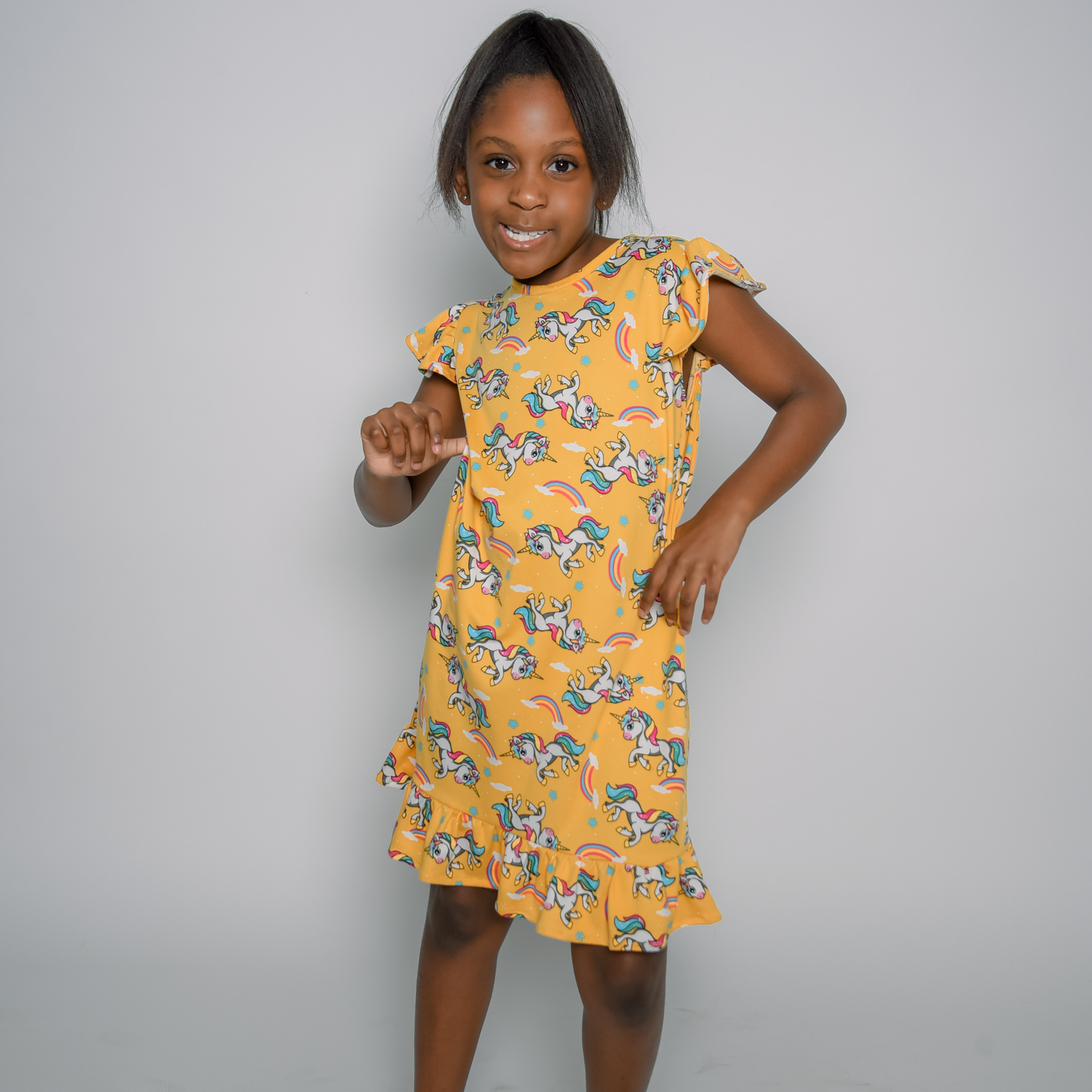 Yellow Unicorn Nightgown, Girls Yellow Unicorn Night Dress