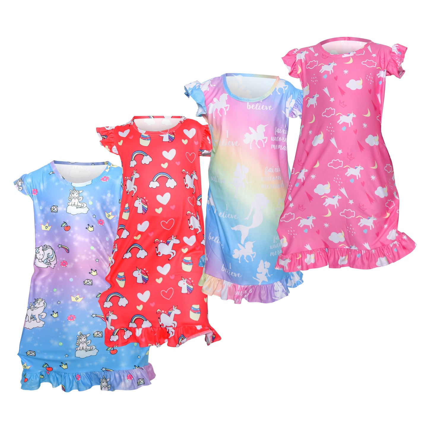 Rainbow Color Nightgown, Soft Unicorn Nightgown for Girls