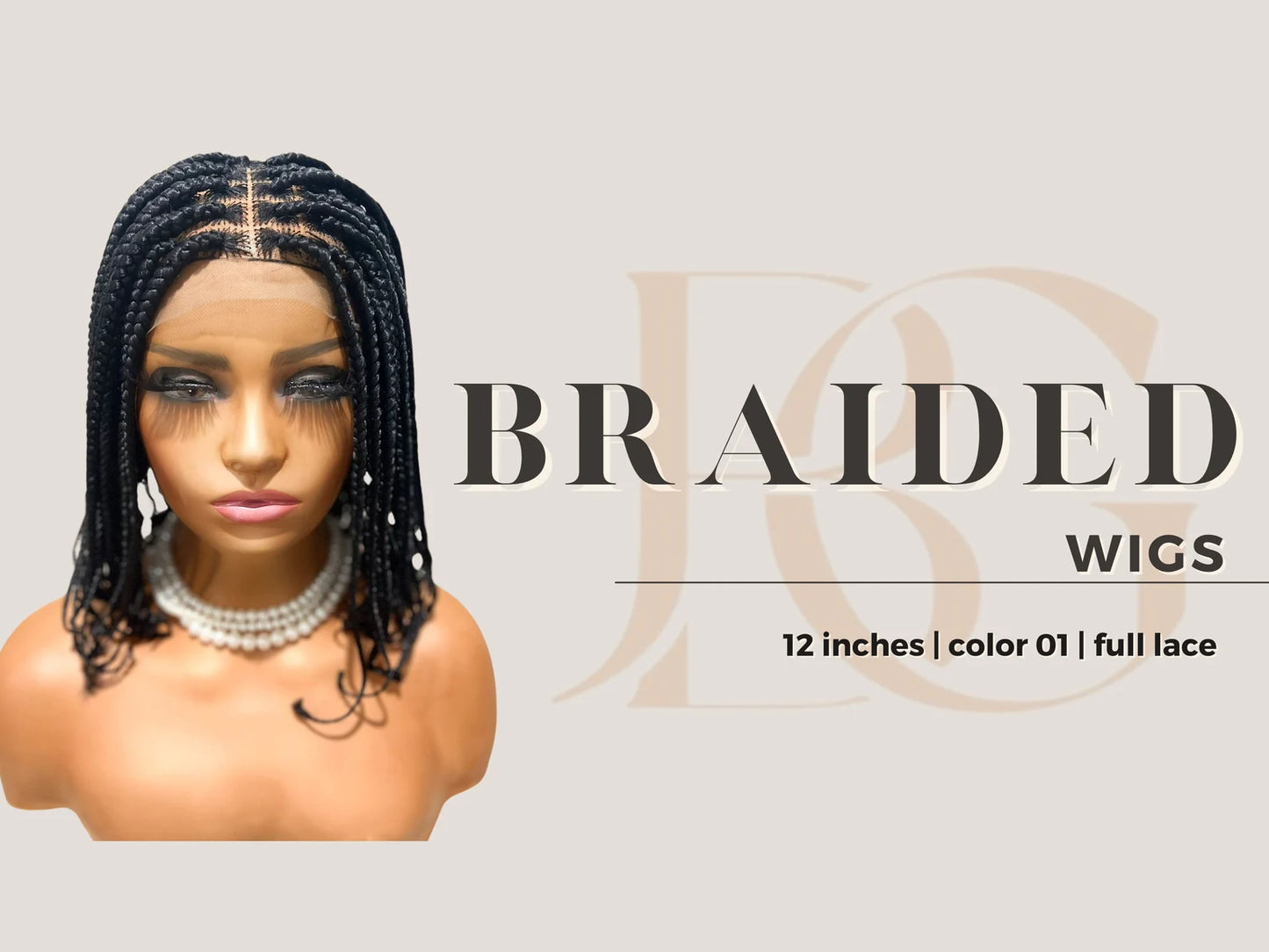 12 Inch Bob Braided Twist Wig, Box Braids Senegalese Closure Wigs