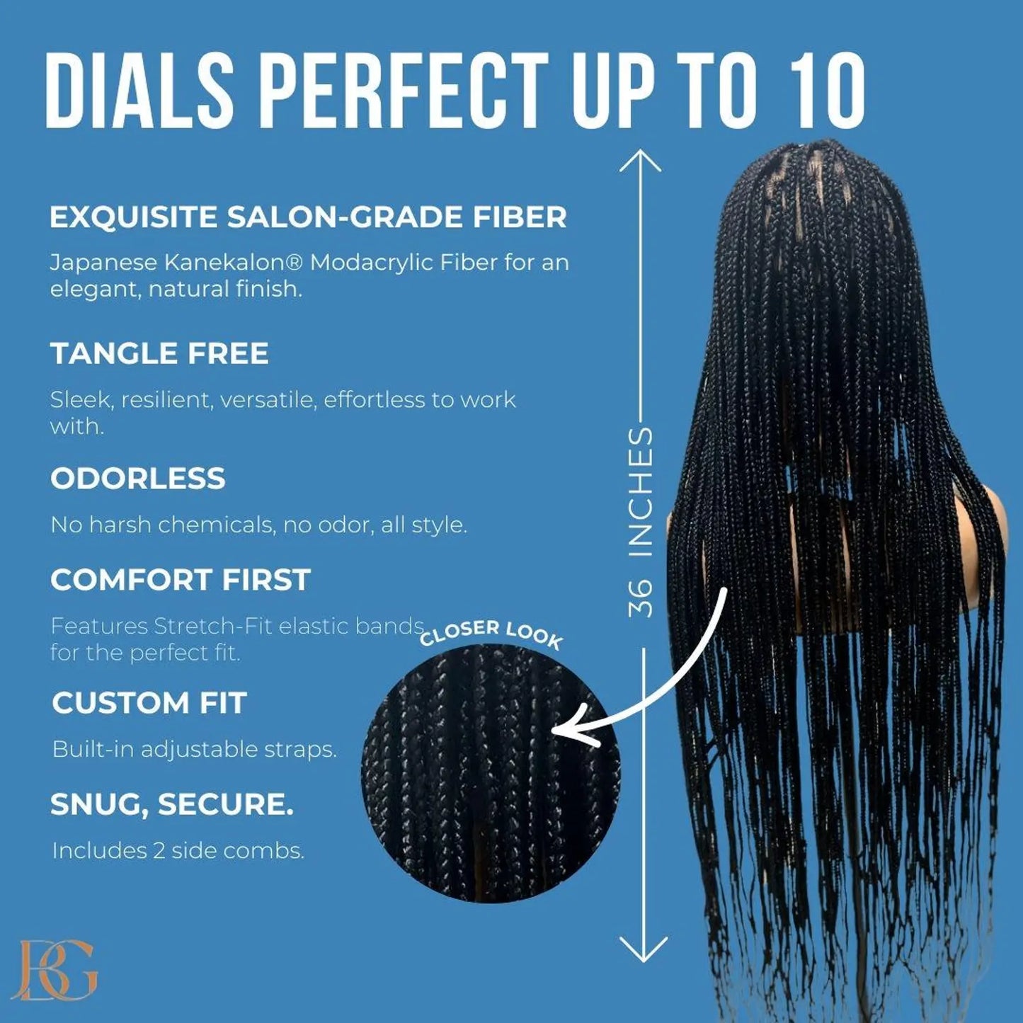 36 Inch Knotless Braided Long Black Wig For Women, Glueless Lace Front Wigs