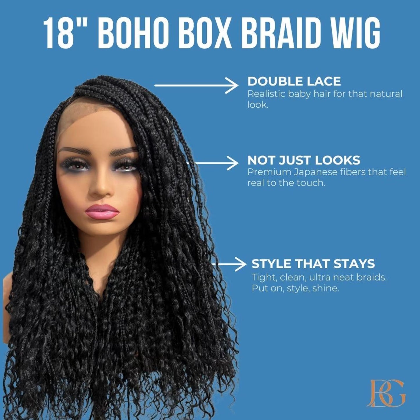 18 Inch Lace Front Micro Braided Wigs, Long Black Wigs for Women