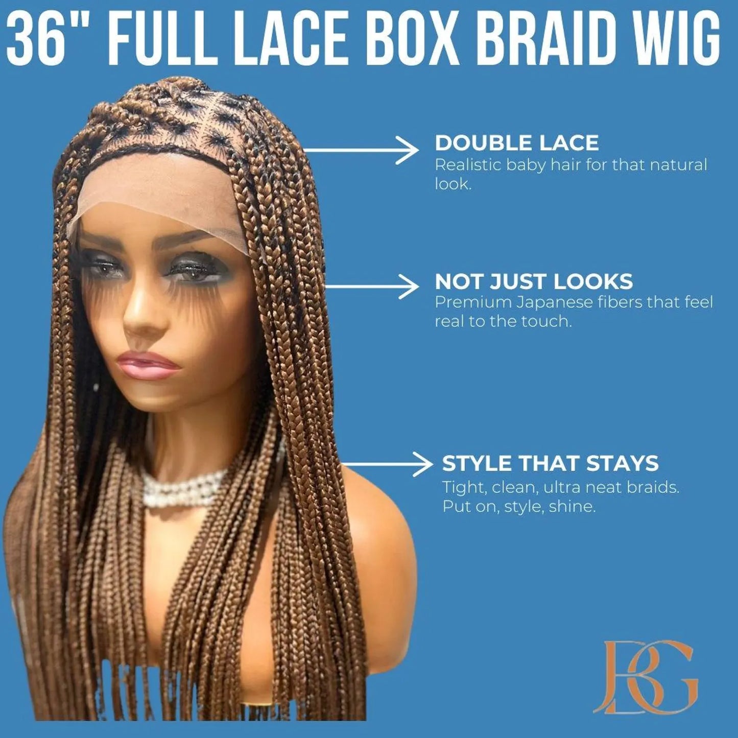 36 Inch Knotless Full Lace Medium Auburn Brown Wig, Braided Wigs for Black Women