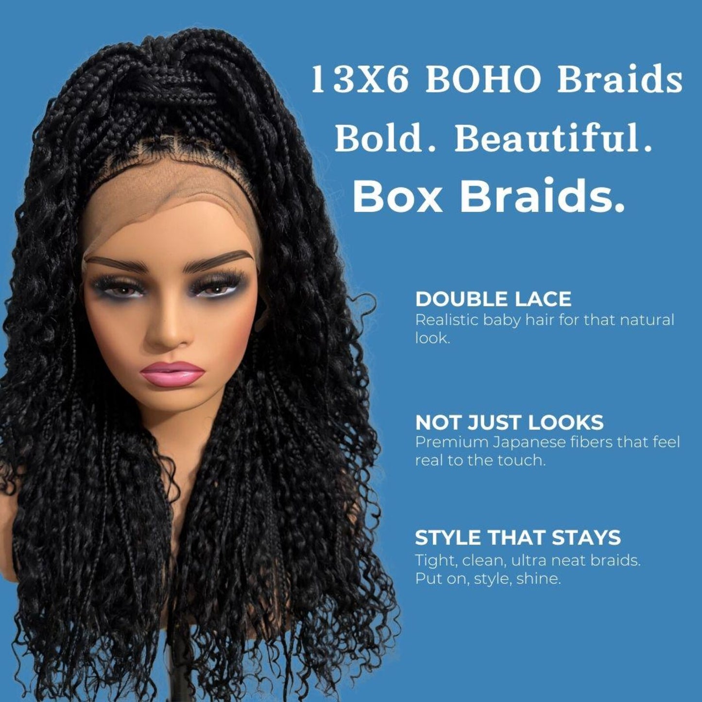 18 Inch Lace Front Micro Braided Wigs, Long Black Wigs for Women