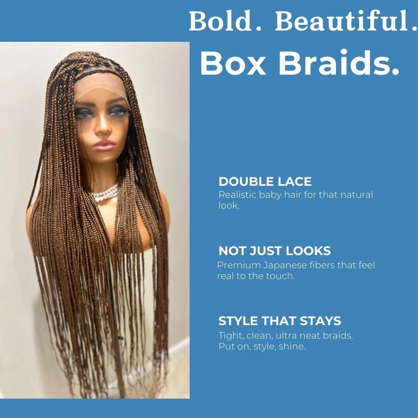 36 Inch Knotless Full Lace Medium Auburn Brown Wig, Braided Wigs for Black Women