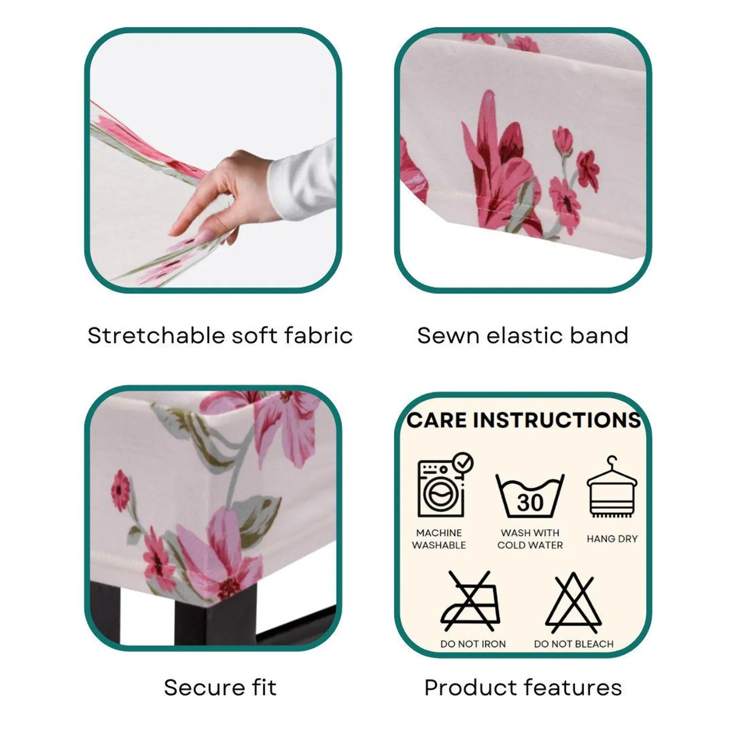 Flower Print Chair Covers, Removable Slip Cover Dining Chairs