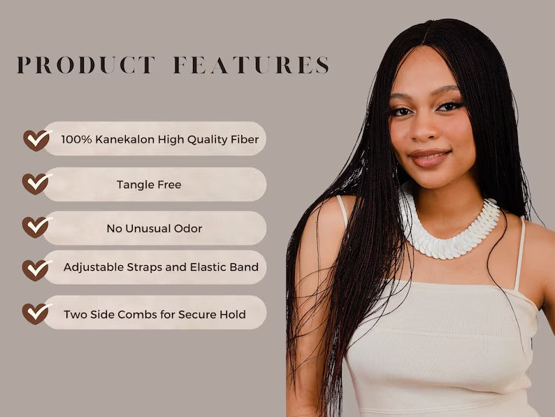 22 Inch Micro Million Twist Braided Wig For Women, Natural Hair Wig