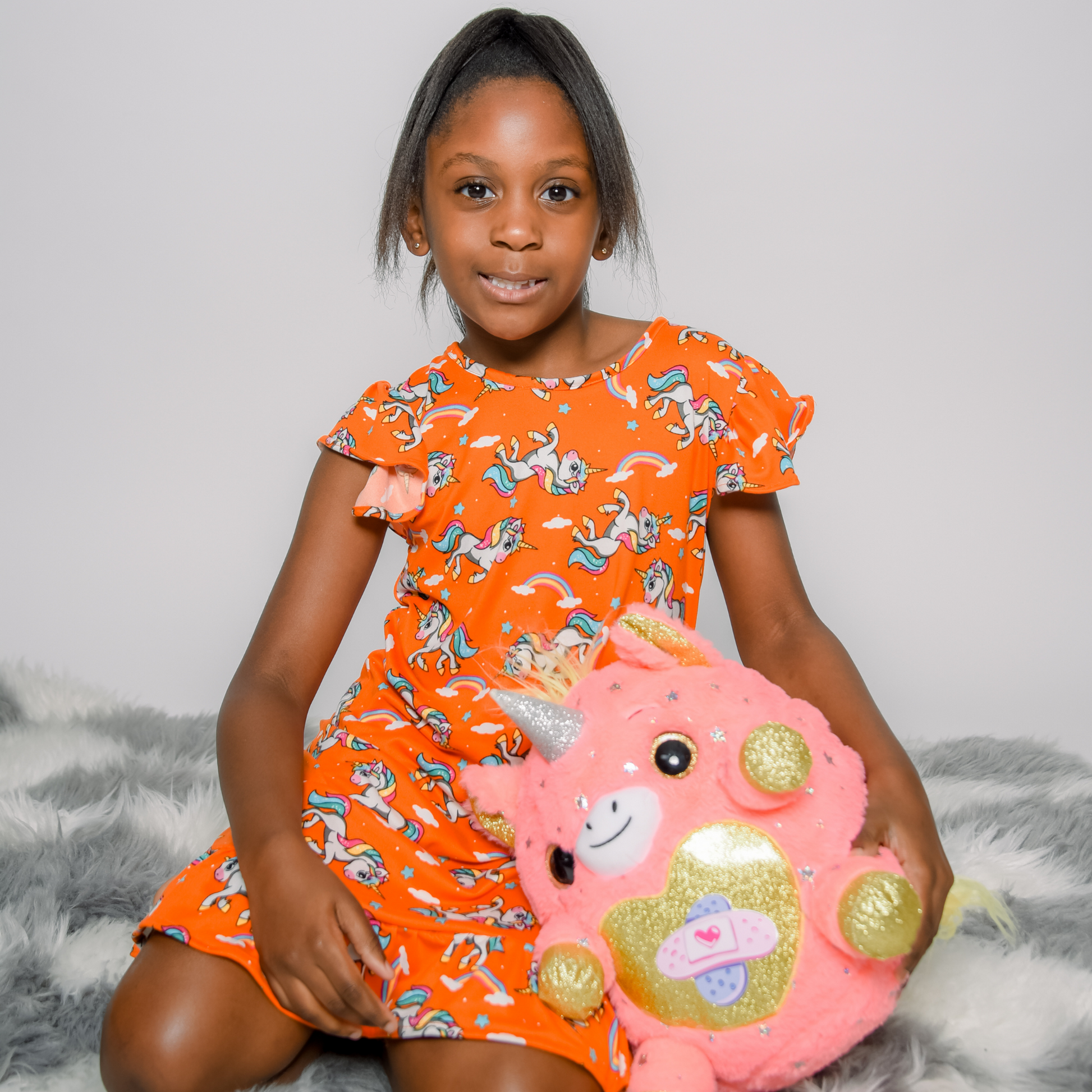 TreJaz Pajamas for Kids | Girls' Unicorn NightGown - Orange TreJaz Pajamas for Kids | Girls' Unicorn NightGown - Orange