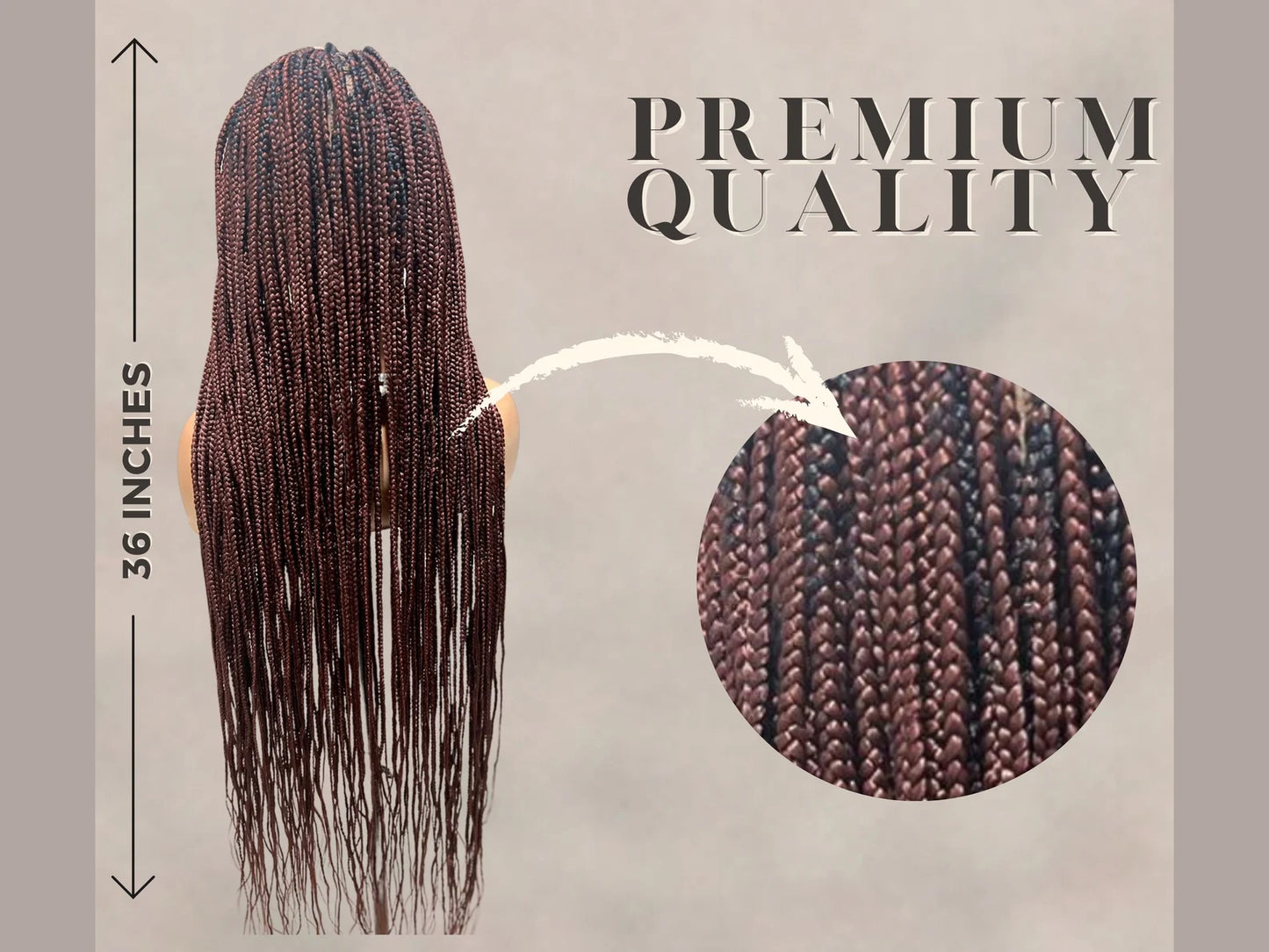 Knotless Front Lace Box Braided Wig, 36 Inch Long Hair Wig For Women