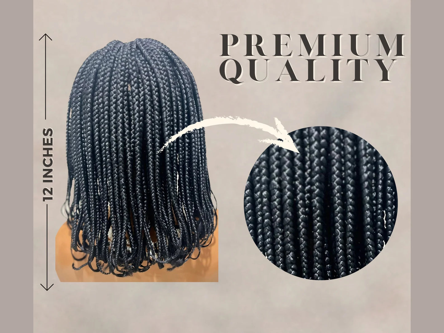 12 Inch Bob Braided Twist Wig, Box Braids Senegalese Closure Wigs