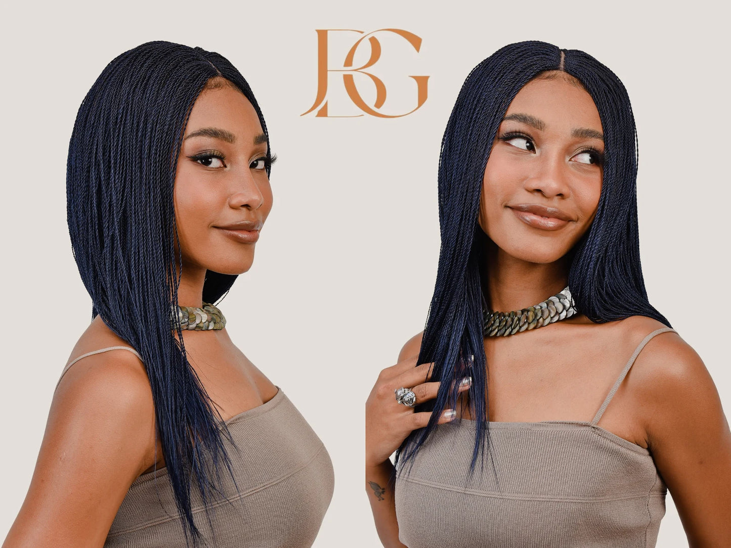 18 Inch Deep Blue Micro Million Twist Wigs, Lace Closure Braided Wig
