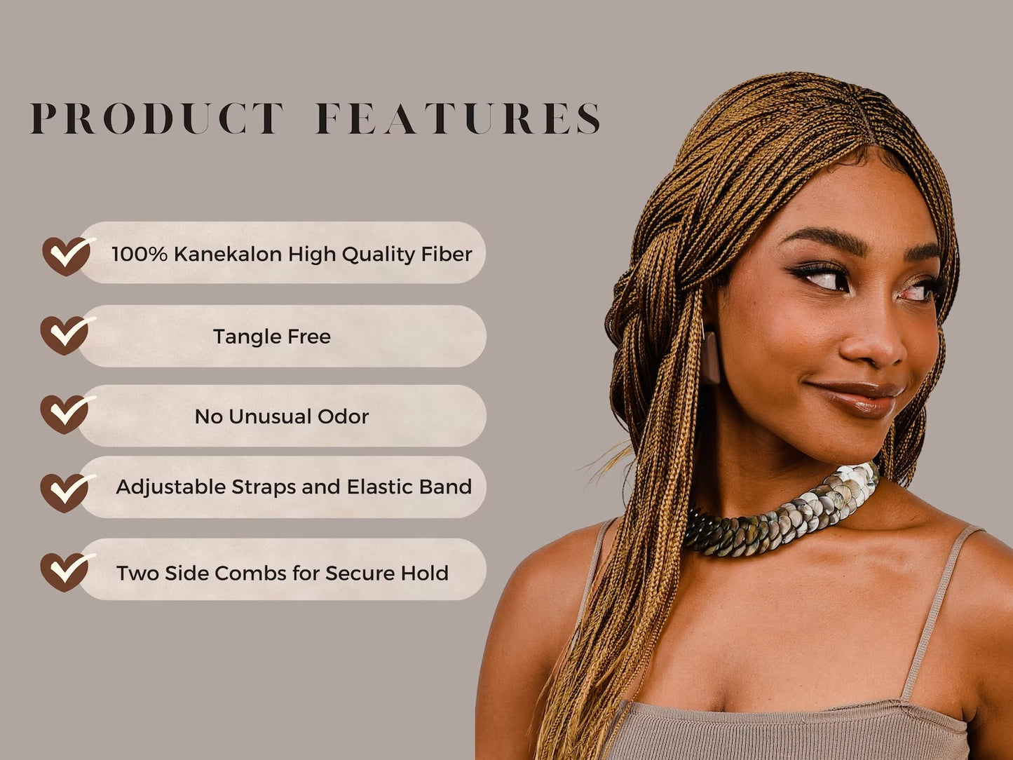 22 Inch Blonde Senegalese Braided Wig with Closure, Micro Braids Wig
