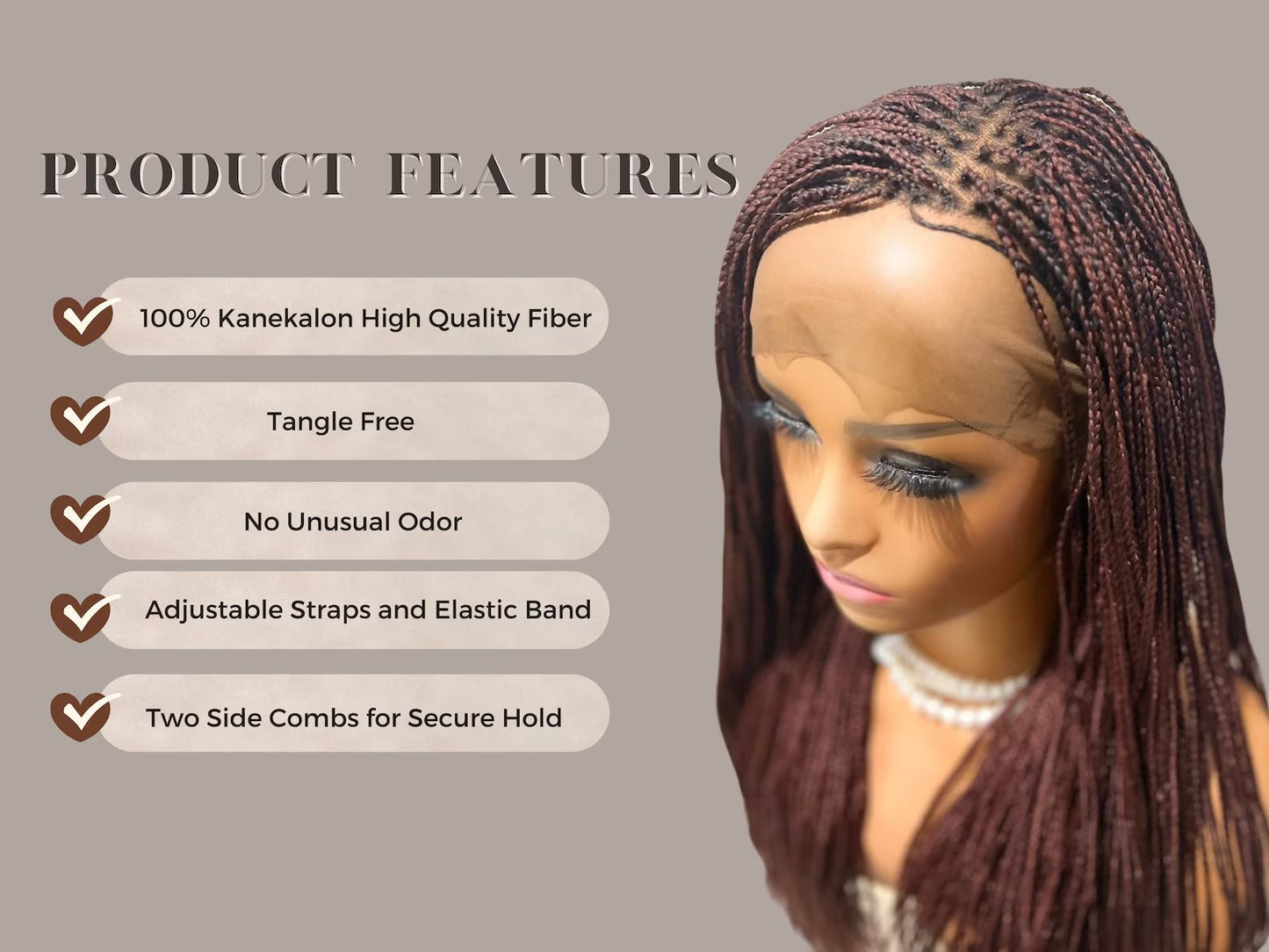 360 Lace Closure Wig, 28” Box Braids Wig for Black Women, Fashion Wig