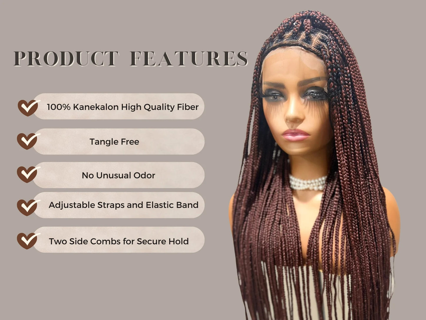 Knotless Front Lace Box Braided Wig, 36 Inch Long Hair Wig For Women