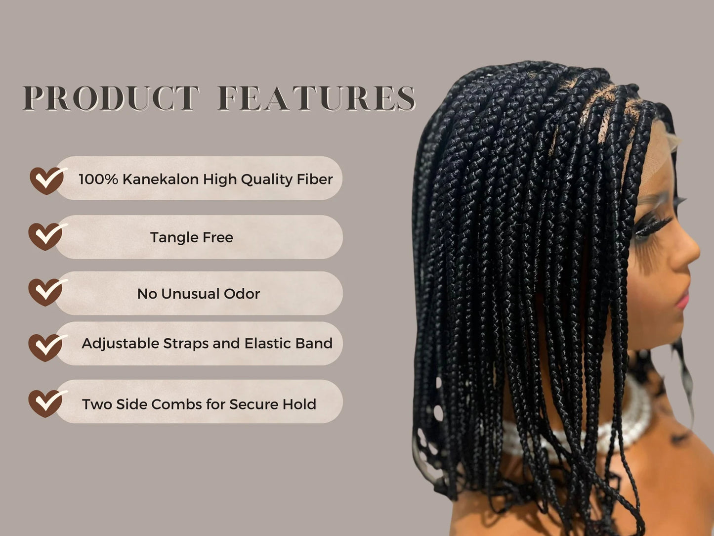 12 Inch Bob Braided Twist Wig, Box Braids Senegalese Closure Wigs