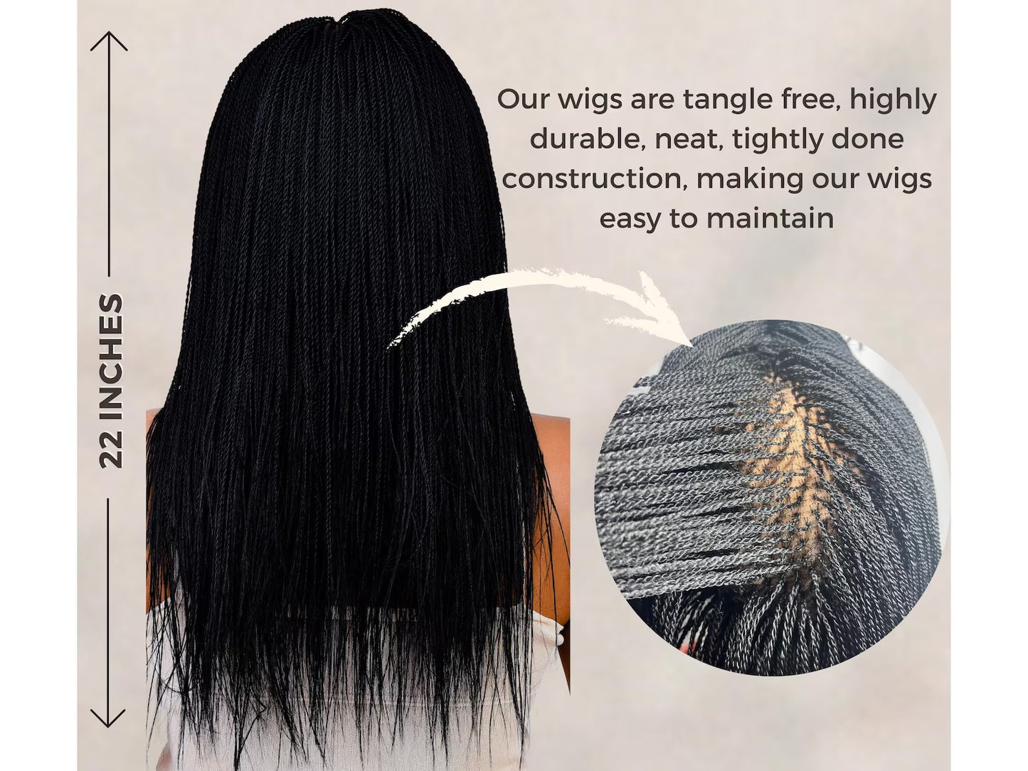 22 Inch Micro Million Braided Full Lace Wig, African American Wig