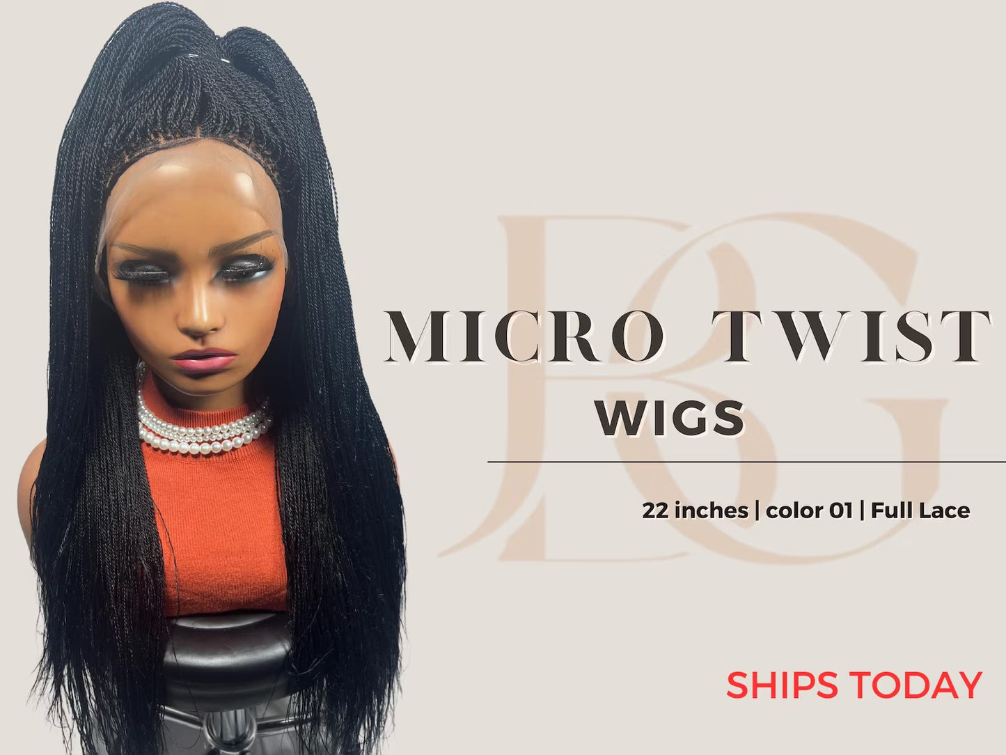 22 Inch Micro Million Braided Full Lace Wig, African American Wig