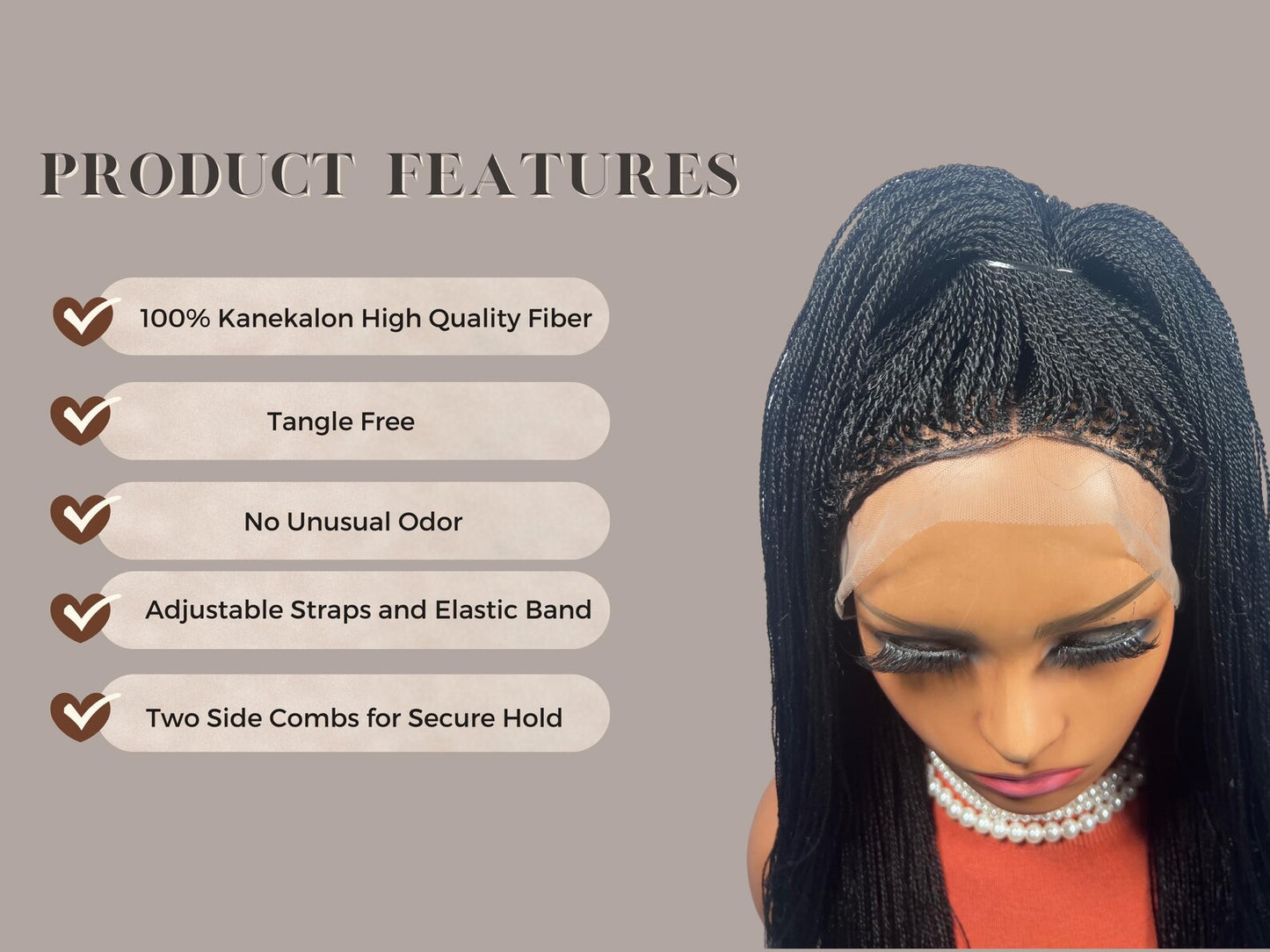 22 Inch Micro Million Braided Full Lace Wig, African American Wig