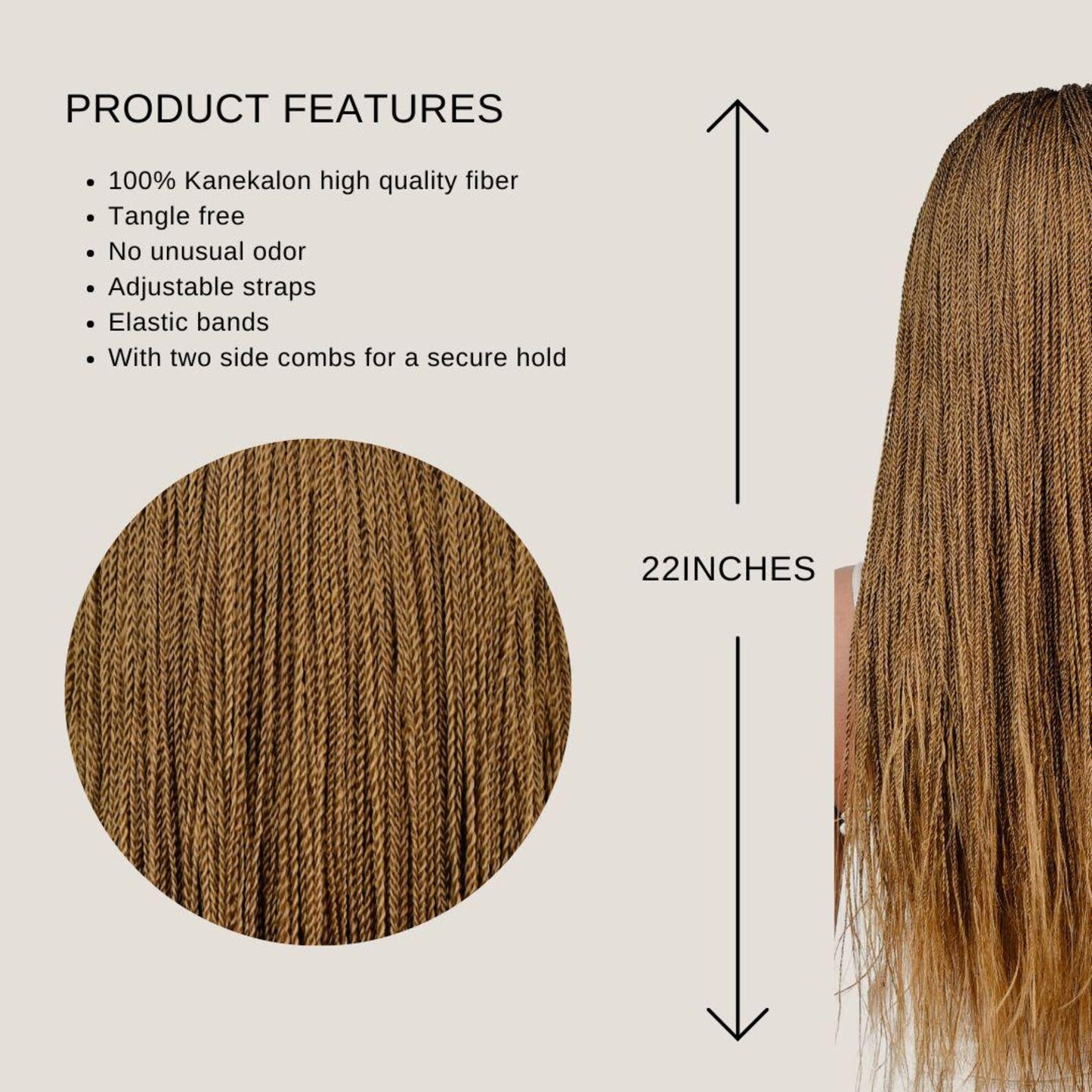 22 Inch Blonde Senegalese Braided Wig with Closure, Micro Braids Wig